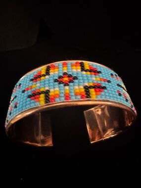 Handcrafted Turquoise Seed Bead Copper Cuff Bracelet native design